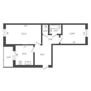 2-к квартира, вторичка, 54м2, 1/5 этаж