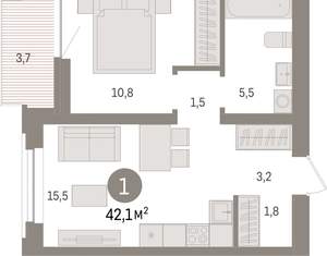 1-к квартира, вторичка, 42м2, 7/10 этаж