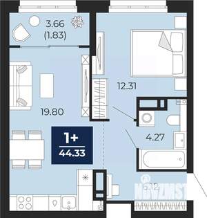 1-к квартира, вторичка, 43м2, 4/22 этаж