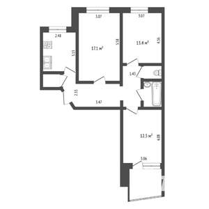 3-к квартира, вторичка, 67м2, 4/9 этаж