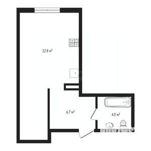 Студия квартира, вторичка, 34м2, 1/10 этаж