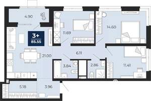 3-к квартира, вторичка, 86м2, 21/23 этаж