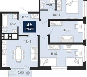3-к квартира, вторичка, 68м2, 18/24 этаж