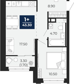 1-к квартира, вторичка, 45м2, 13/24 этаж