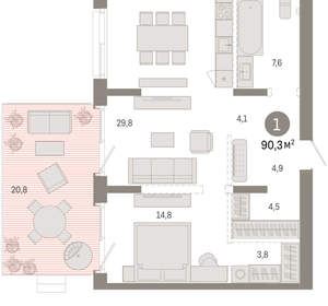 1-к квартира, вторичка, 90м2, 2/11 этаж