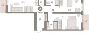 2-к квартира, вторичка, 76м2, 5/25 этаж