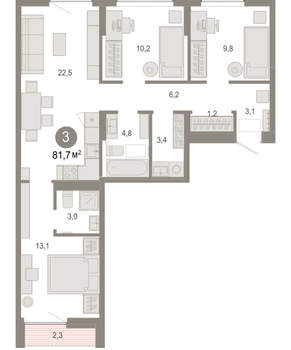 3-к квартира, вторичка, 82м2, 4/17 этаж