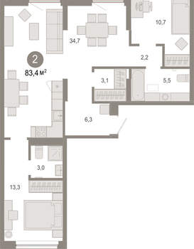 2-к квартира, вторичка, 83м2, 4/17 этаж