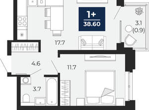 1-к квартира, сданный дом, 41м2, 14/16 этаж