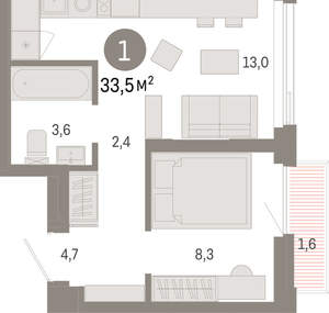 1-к квартира, вторичка, 34м2, 15/25 этаж