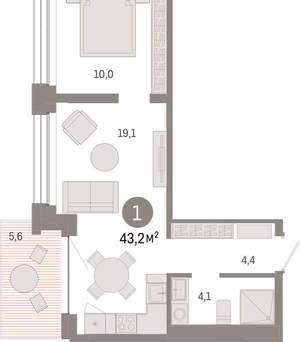 1-к квартира, вторичка, 43м2, 6/8 этаж