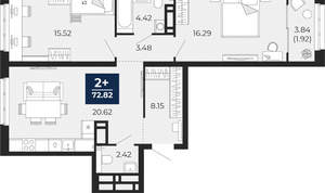 2-к квартира, вторичка, 73м2, 13/22 этаж