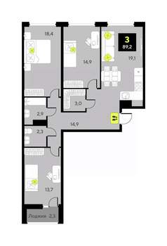 3-к квартира, вторичка, 89м2, 4/9 этаж