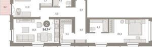 2-к квартира, вторичка, 85м2, 5/16 этаж