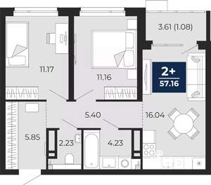 2-к квартира, вторичка, 60м2, 22/23 этаж