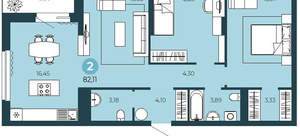 2-к квартира, сданный дом, 82м2, 6/10 этаж