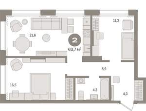 2-к квартира, вторичка, 64м2, 4/17 этаж