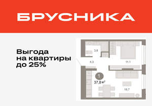 1-к квартира, вторичка, 38м2, 2/17 этаж