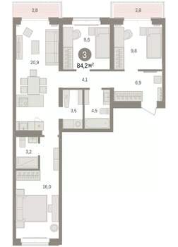 3-к квартира, вторичка, 84м2, 4/7 этаж