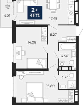 2-к квартира, вторичка, 69м2, 13/20 этаж