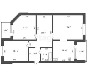 3-к квартира, вторичка, 122м2, 6/6 этаж