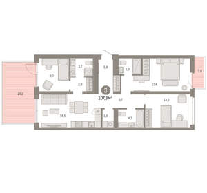 3-к квартира, вторичка, 107м2, 2/25 этаж