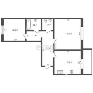 2-к квартира, вторичка, 70м2, 6/9 этаж