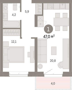 1-к квартира, вторичка, 47м2, 5/11 этаж