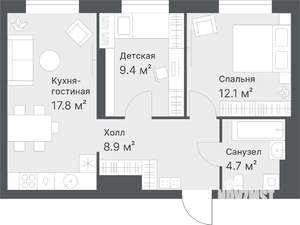 2-к квартира, вторичка, 53м2, 5/14 этаж