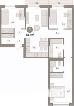 3-к квартира, вторичка, 85м2, 3/7 этаж