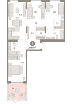 3-к квартира, вторичка, 105м2, 2/16 этаж