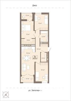 3-к квартира, вторичка, 82м2, 6/15 этаж