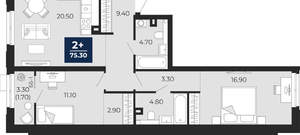 2-к квартира, вторичка, 75м2, 2/24 этаж