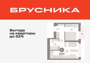 1-к квартира, вторичка, 34м2, 20/25 этаж