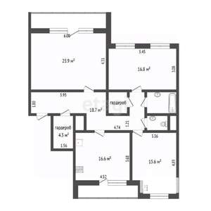 3-к квартира, вторичка, 107м2, 8/9 этаж