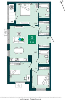 3-к квартира, вторичка, 82м2, 6/17 этаж
