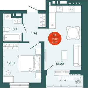 1-к квартира, вторичка, 39м2, 9/15 этаж
