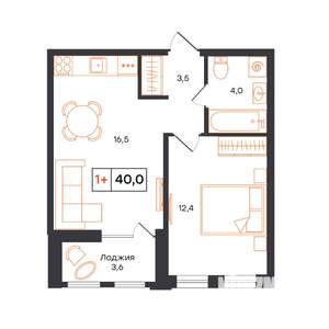 1-к квартира, строящийся дом, 40м2, 14/17 этаж