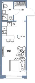 Студия квартира, вторичка, 30м2, 10/25 этаж