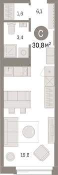 Студия квартира, вторичка, 31м2, 4/25 этаж