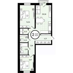 2-к квартира, вторичка, 69м2, 3/4 этаж
