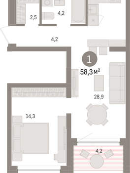 1-к квартира, вторичка, 58м2, 2/8 этаж