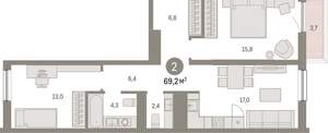 2-к квартира, вторичка, 69м2, 7/9 этаж