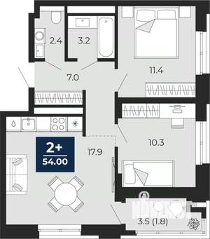 2-к квартира, вторичка, 54м2, 5/14 этаж
