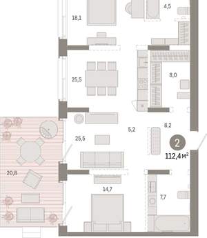 2-к квартира, вторичка, 112м2, 2/11 этаж