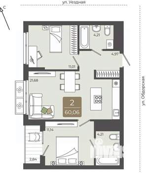 2-к квартира, вторичка, 60м2, 5/15 этаж