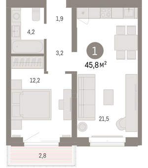 1-к квартира, вторичка, 46м2, 5/16 этаж