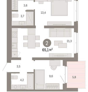 2-к квартира, вторичка, 65м2, 3/11 этаж