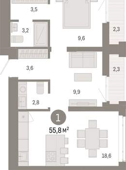 1-к квартира, вторичка, 56м2, 16/25 этаж