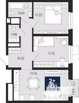 2-к квартира, вторичка, 55м2, 7/23 этаж